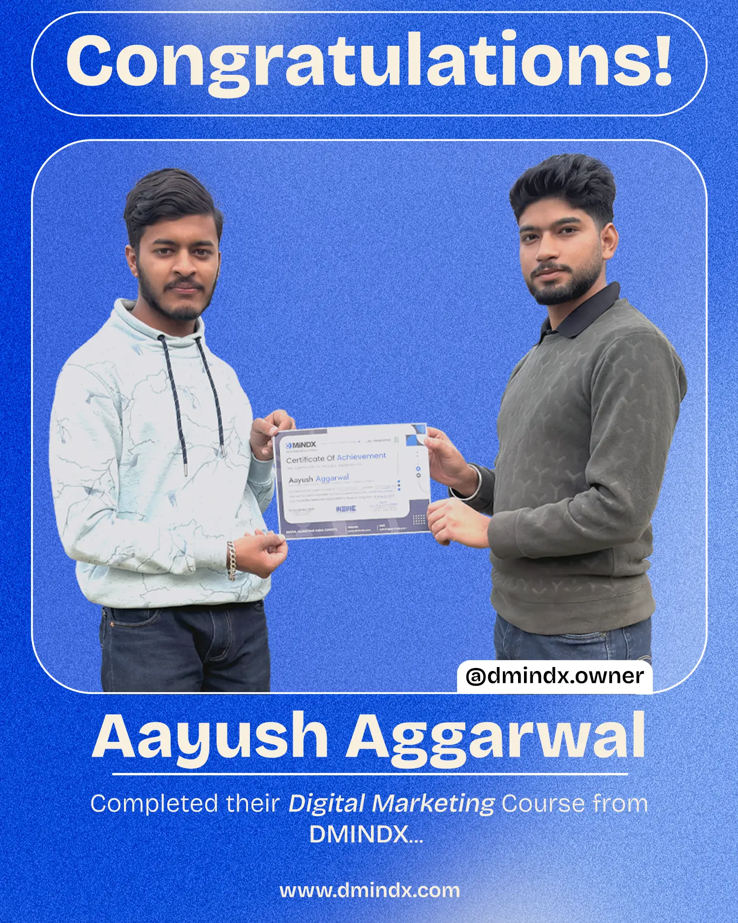 aayush with certificate